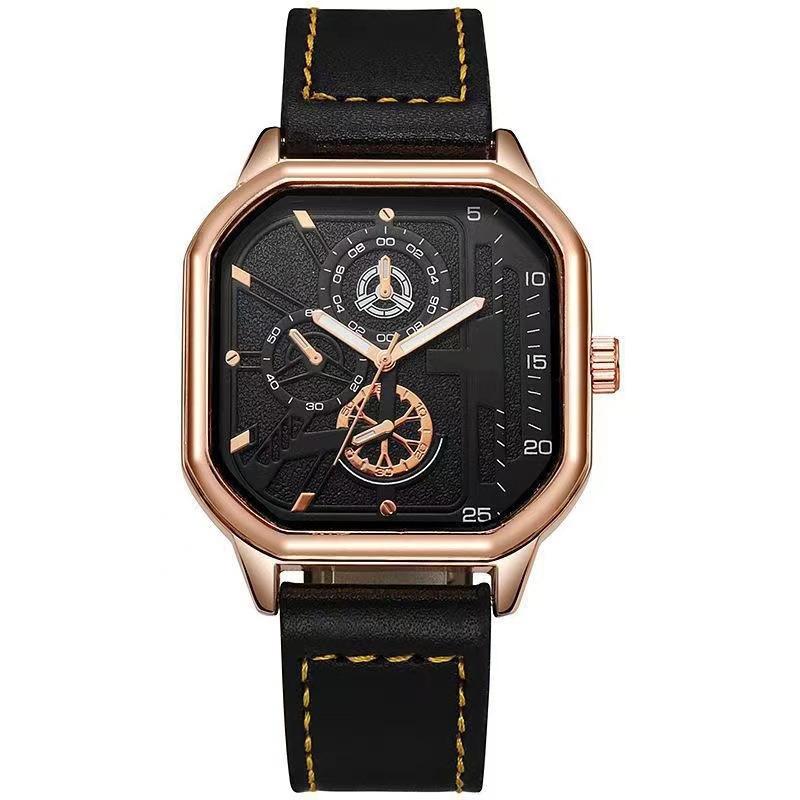 Men Quartz Square Dial Watches PU Leather Strap Sports Watch