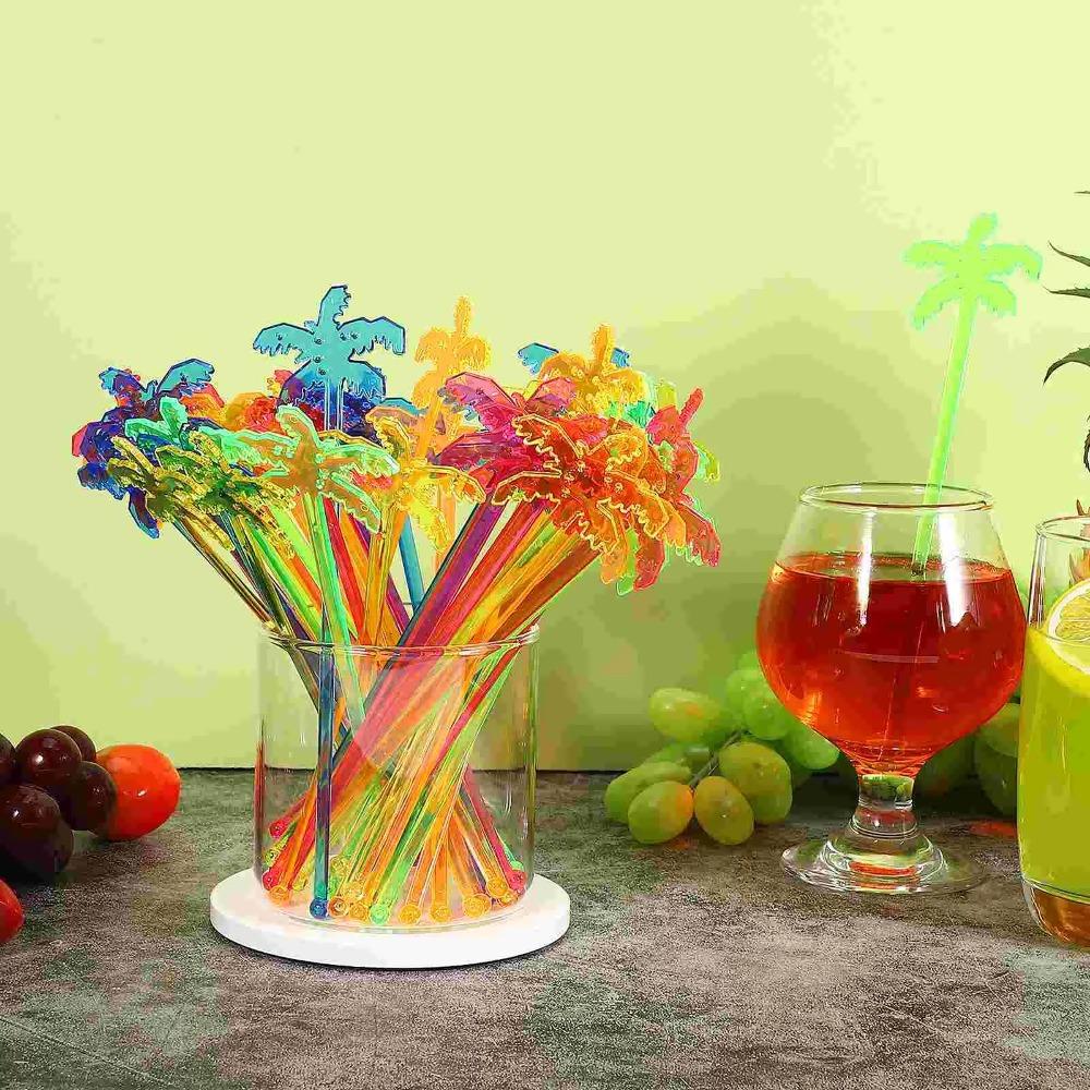50pcs Colorful Coffee Beverage Stirrer Tropical Summer Juice Drink Stirrers  Party Favors