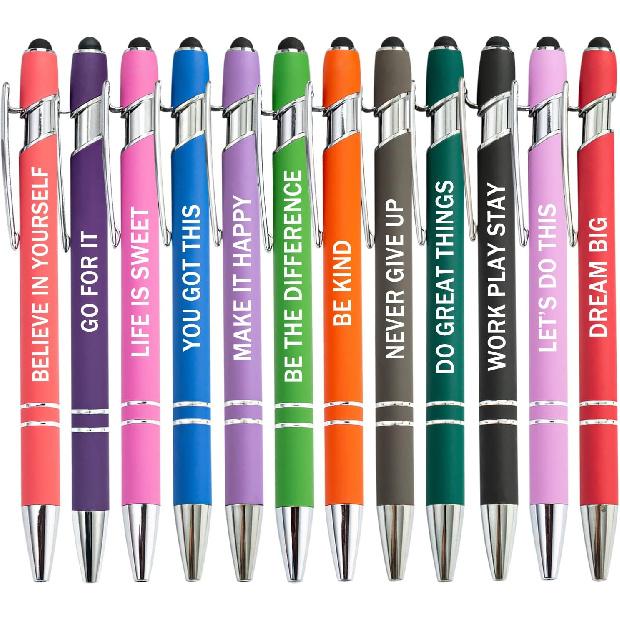 PASISIBICK 12 Pieces Motivational pirational Quotes Snarky Screen Touch Stylus Ballpoint Pens, Office Encouraging Scriptures, Black Ink (12