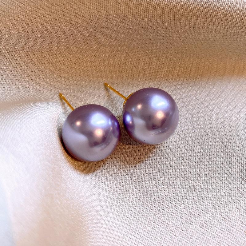 Super Flash Diamond Purple Flower Pearl Stud Earrings French Earrings