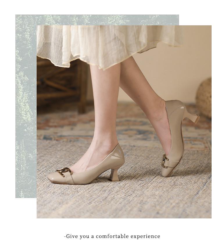 6388-5 Damen Stiletto-Absätze mit quadratischer Spitze - 2025 Herbst Französischer Stil, Bequem für Hochzeiten, Flaches Munddesign