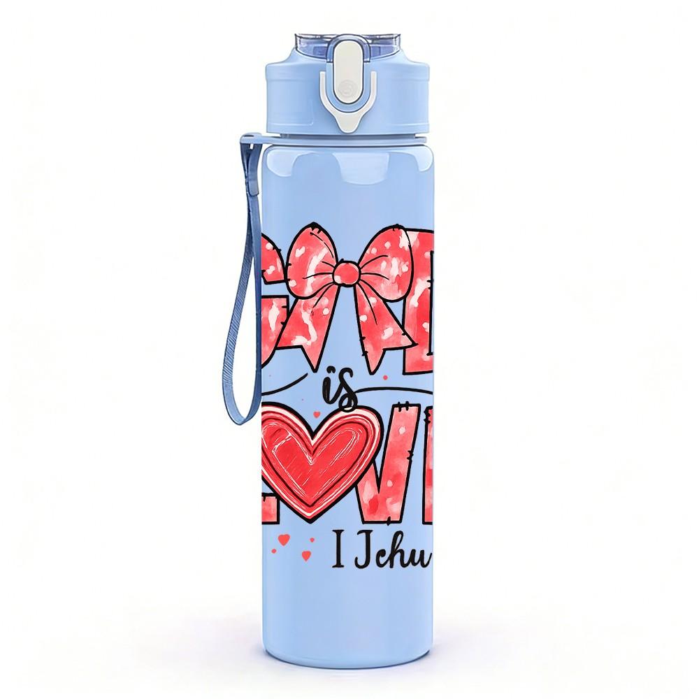 1PC God Is Love Grunge Text Art 750ml Color Plastic Sports Water Bottle Leakproof Flip Straw Lid Suitable for Sports Office Home Use