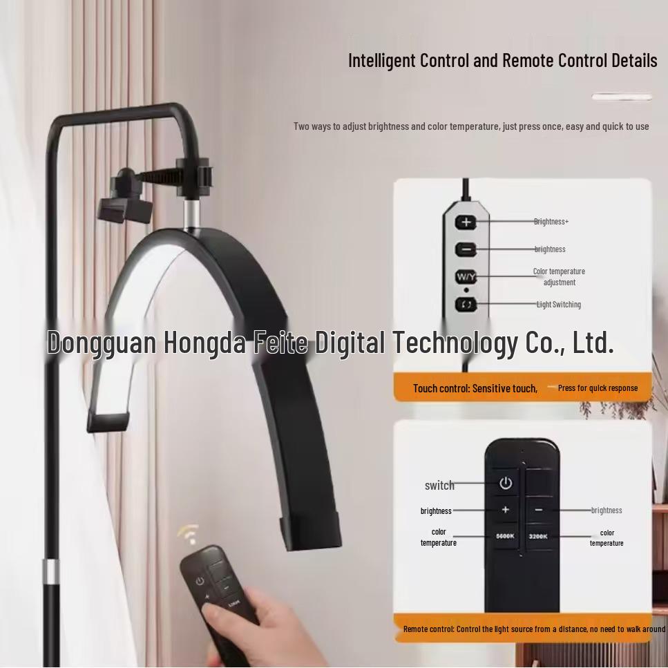 24-inch Half-Moon LED Beauty Lamp for Embroidery, Nail Art, Eyebrow & Eyelash Application - U-Shaped, Floor-Standing Eye Protection Fill Light