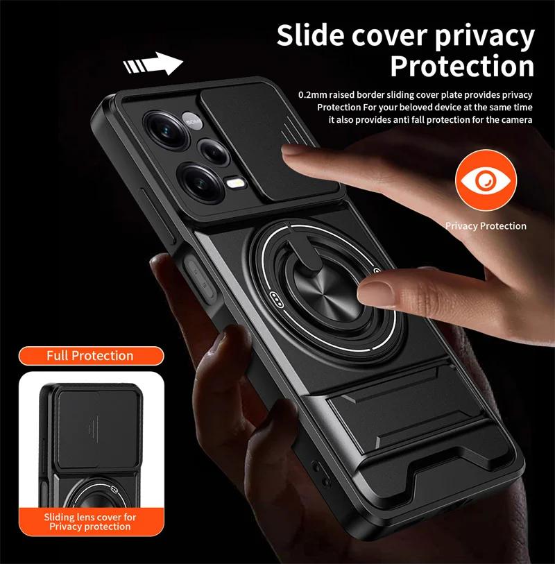 Slide Camera Lens Protector Case For Xiaomi Redmi Note 12 Pro 5G Note12 Pro+ 12S 4G Car Magnetic Ring Cover Stand Holder Fundas