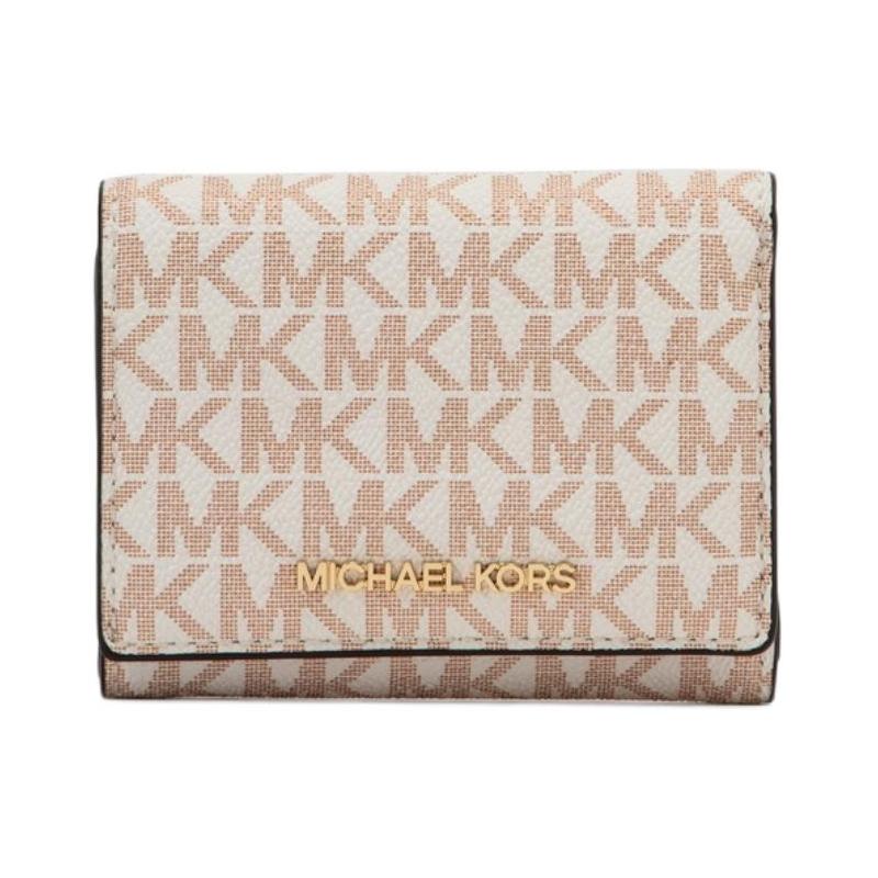MICHAEL KORS Jet Set Travel logo snap closure Coated canvas Wallet Medium Women s Glossy white with rose gold золотой
