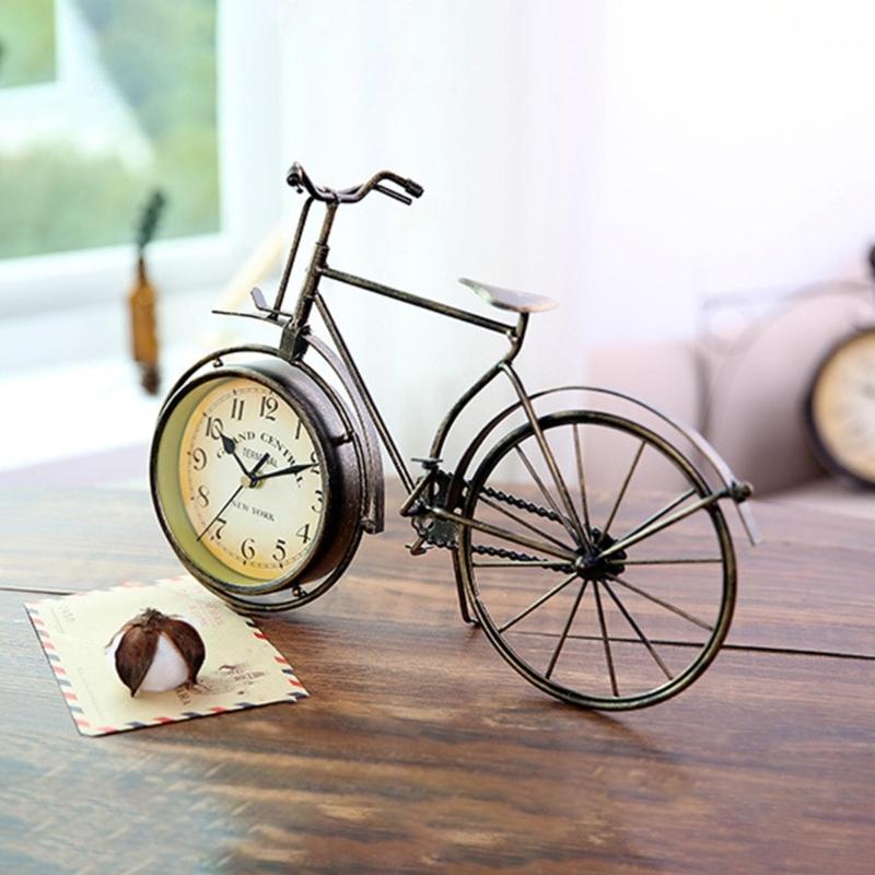 Antique Bicycle Alarm Clock Arabi Numeral Desk Clock Vintage Table Clock Home Office Bedroom Dormitory Decoration