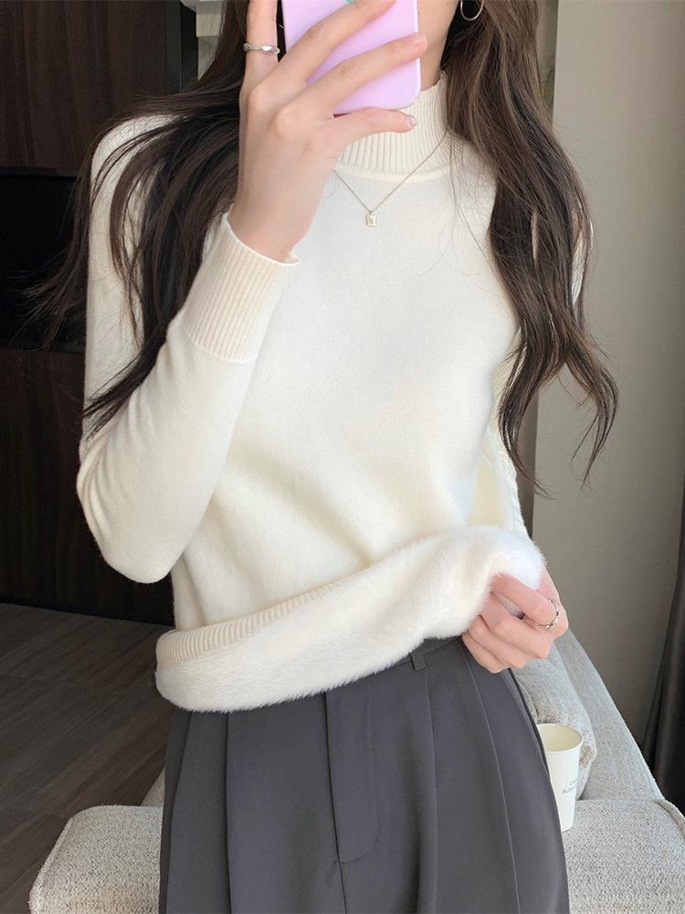 Damen Warmer Samtgefütterter Halbhoher Kragen Langarmpullover - Herbst/Winter Essential