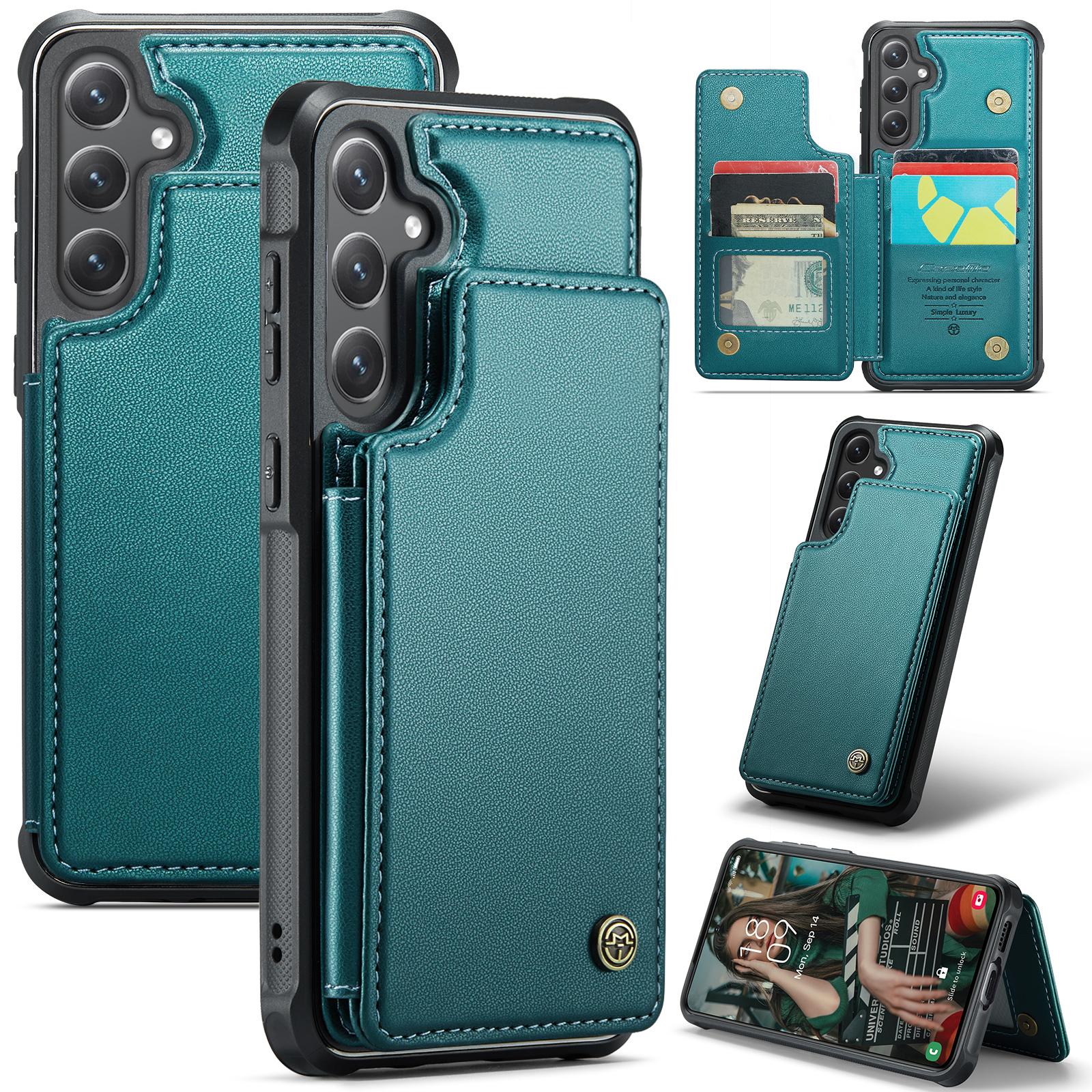 

For Samsung Galaxy S24 FE Case with RFID Blocking 5 Card Slots CASEME C22 Leather Back Cover Green