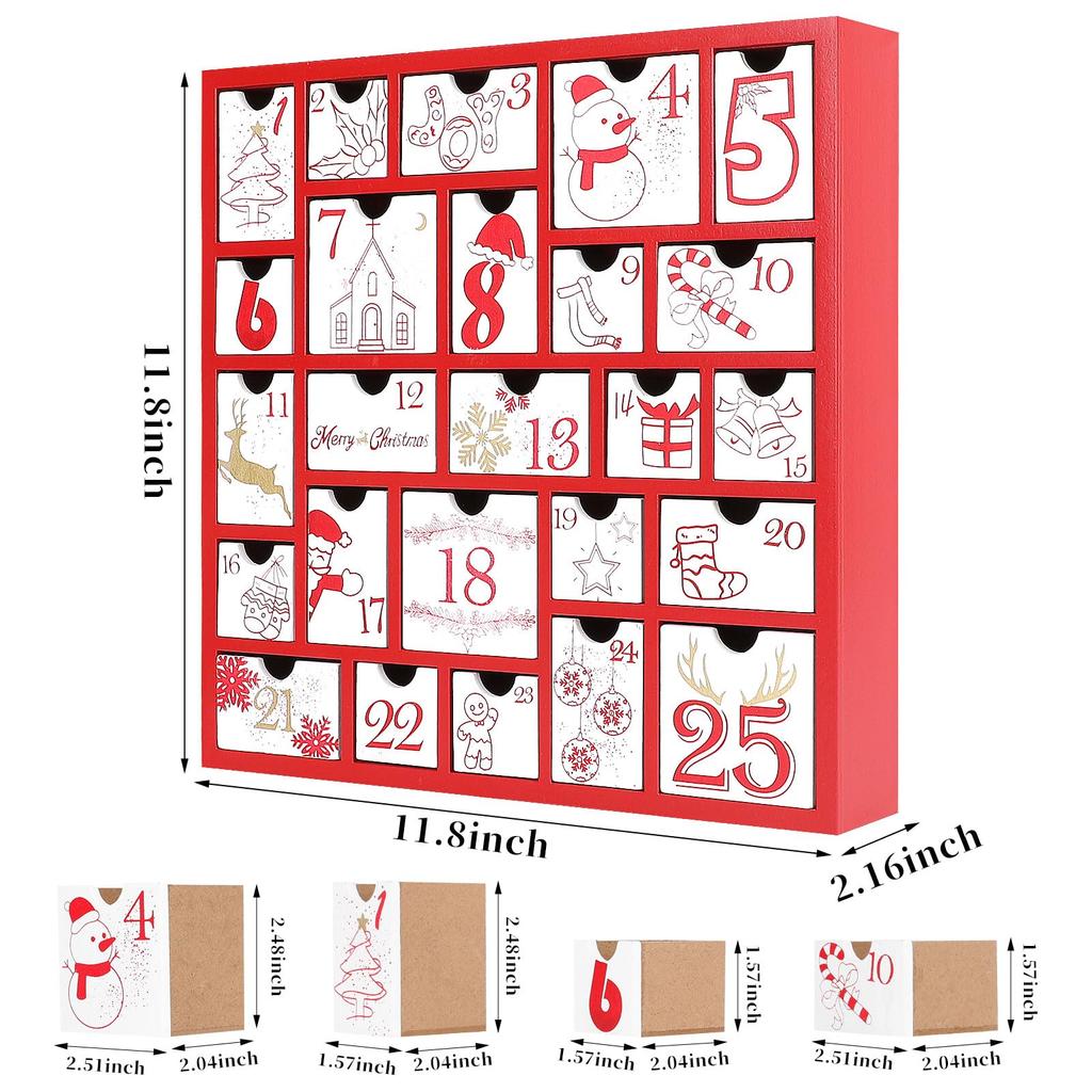 DERAYEE Christmas Countdown Wooden Box with 24 24 Days To Gift Advent Trinket Christmas Gift Drawers, Christmas, Countdown, Calendar, Box, Ornament,