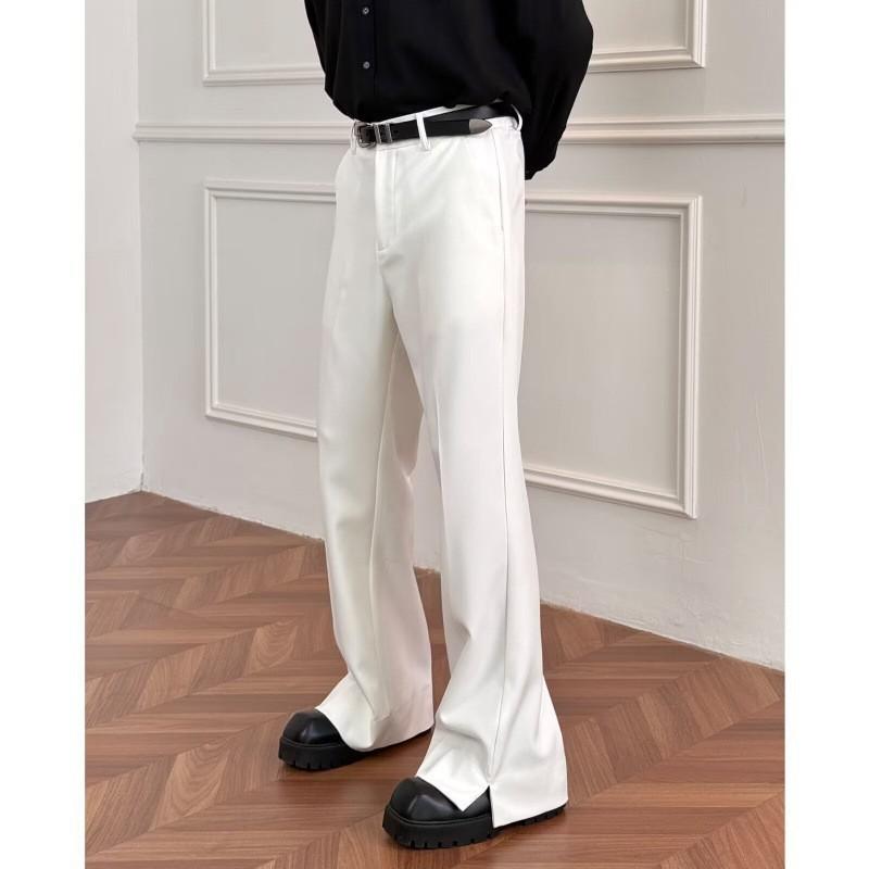 Mens American Style Split Flare Dress Pants Draped Slim Fit Casual Trousers