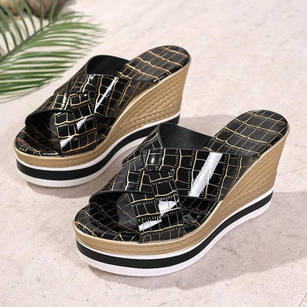 Women's Sandals Summer 2025 Thick-soled Wedge Heel Women's Shoes High Heels Fish-mouth Strap Waterproof Platform Roman Sandals