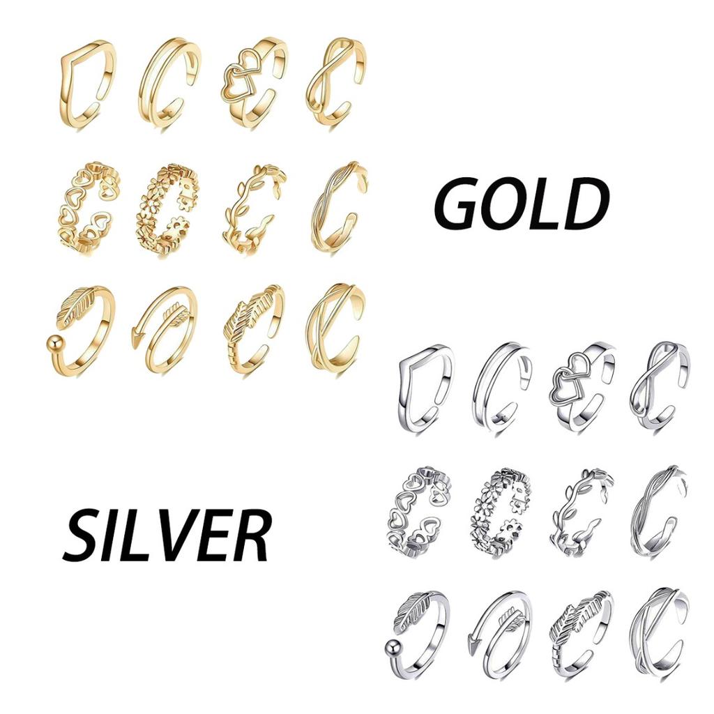 Set Di 12 Anelli Da Piede JeryWe Per Donna - Regolabili, Stile Bohémien, Per Spiaggia Ed Estate - Foto 6