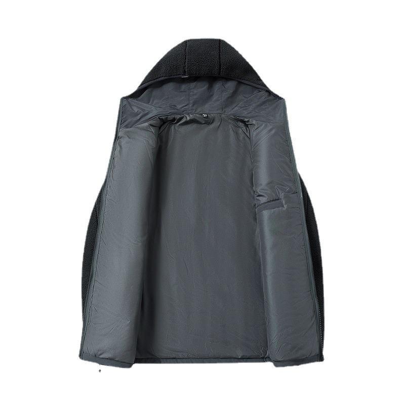 Cotton-padded Men's Winter Lamb Wool Coat Men's Letter Fleece Thickened Loose Lamb Fleece Hooded Plush Cotton Suit Tide