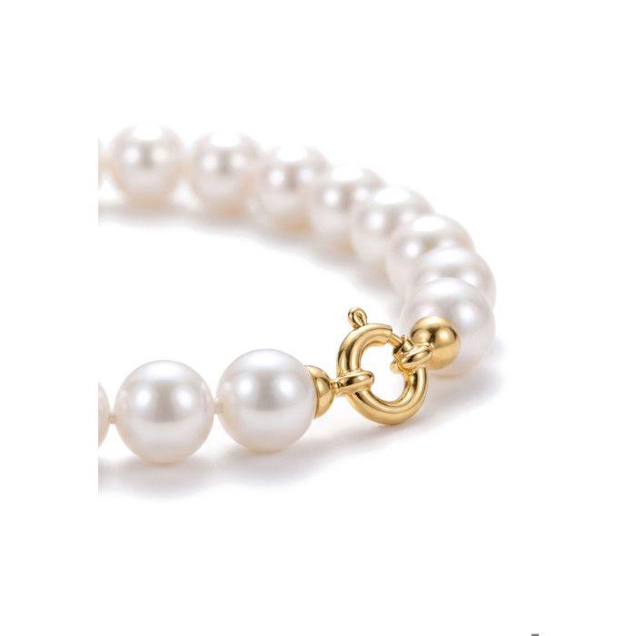 Bracelet - PEARLS &amp; COLORS - Prestige - Perles d'eau douce rondes 8-9 mm - Perles blanches - Fermoir Or jaune 9 ct