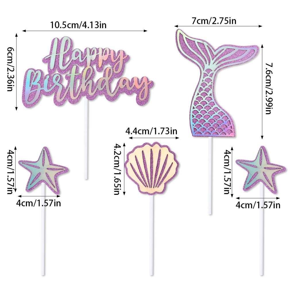 Mermaid Birthday Party Decor Glitter Mermaid Tail Sea Shells Starfish Cake Topper Baby Shower Girls 1st 2th Birthday Party Decor