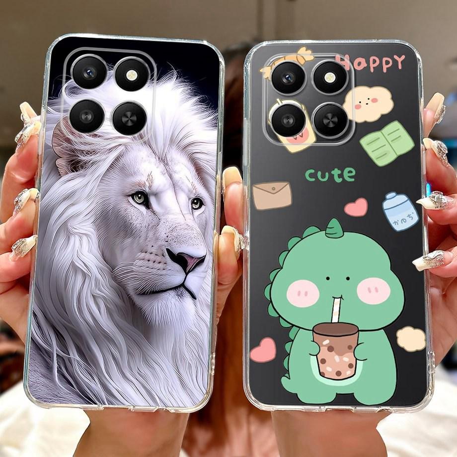 Weiche dünne transparente Silikonhülle für Huawei Honor 400 Smart Funda Honor X7D Katze Rose Blume Drache Mode Stoßfester Stoßfänger