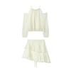 High-quality Korean version of autumn clothing, new sweet temperament, apricot neck off-the-shoulder top, waist skirt, two-piece suit for women