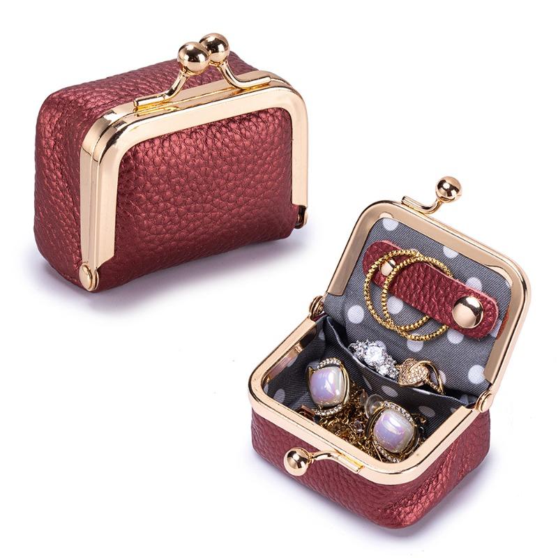 Leather Japanese Diamond Ring Jewelry Bag Fashion Mini Ring Necklace Earrings Jewelry Box Pearlescent Cowhide Change Bag Women