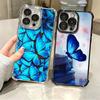 Blue Butterfly Aesthetics Plating Phone Case For Iphone 16 17 Pro Max Air 16E 14 15 Plus 12 13 Mini Anti-Fall Airabag Cover