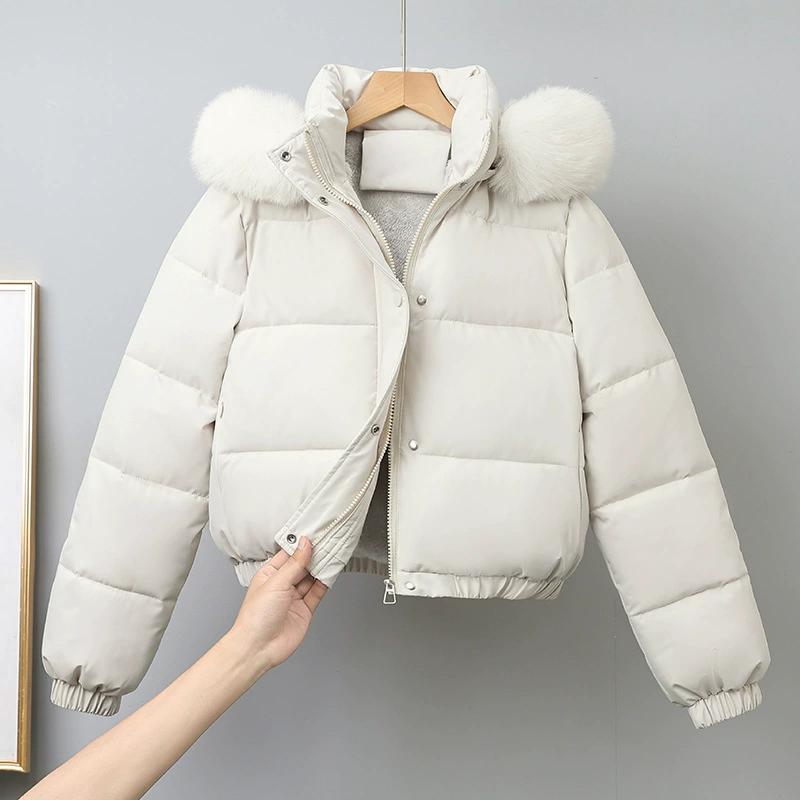 

Winter Short Parkas Women s Cotton-padded Clothes Add Velvet Thicken Outerwear Fur Collar Removable Hooded Coats Warm Jackets XXXL