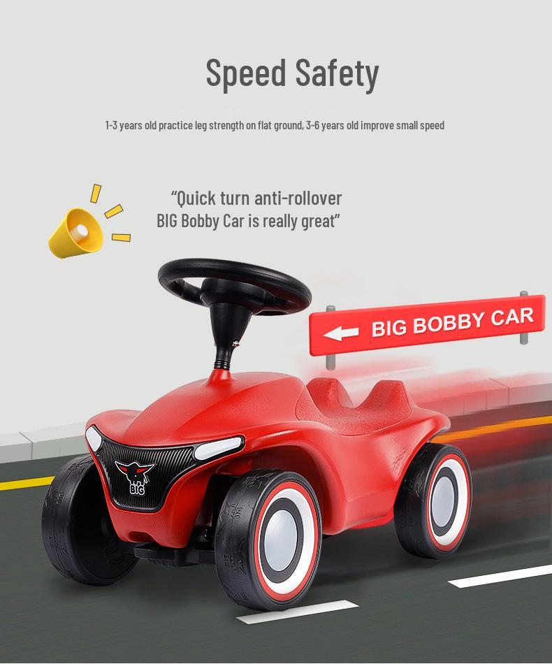 German BIG Bobby Car: New Generation Walker, Glider, Twist Car with Backrest and Sit-On Toy Accessories.