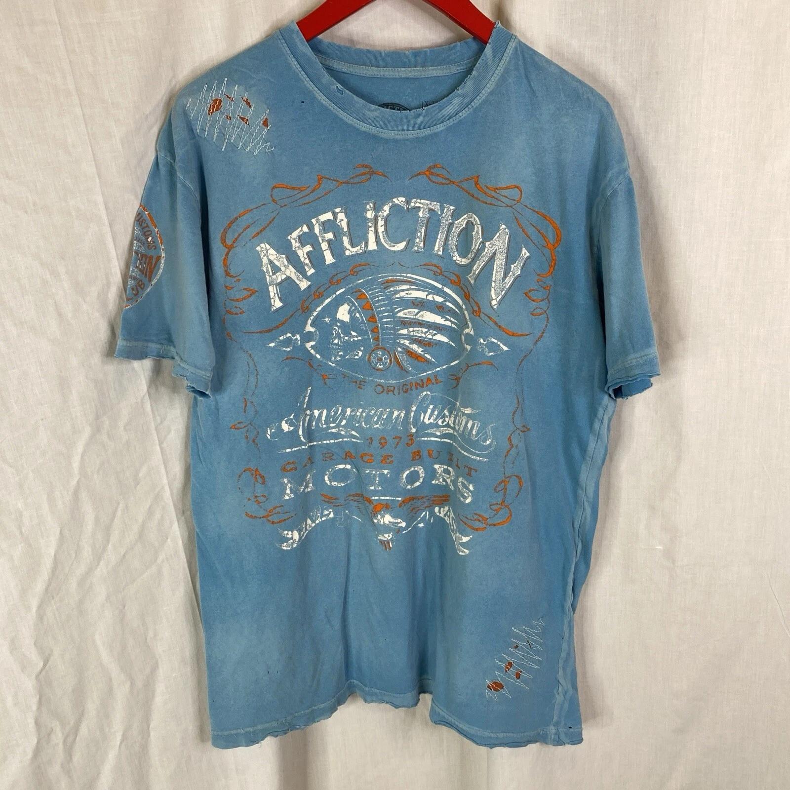 Affliction American Customs Motors синяя потертая футболка с графикой размер XL y2k 2XL
