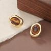 Silver, Japanese, Korean, Autumn and Winter Tiger's Eye, Maillard Round Earrings, Vintage Diamond Geometric Earrings, Premium Earrings