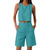 Damen ärmelloses zweiteiliges Set Leinenoptik Crop Top und High-Waist-Shorts lockere Passform Sommer-Outfit für Freizeitkleidung