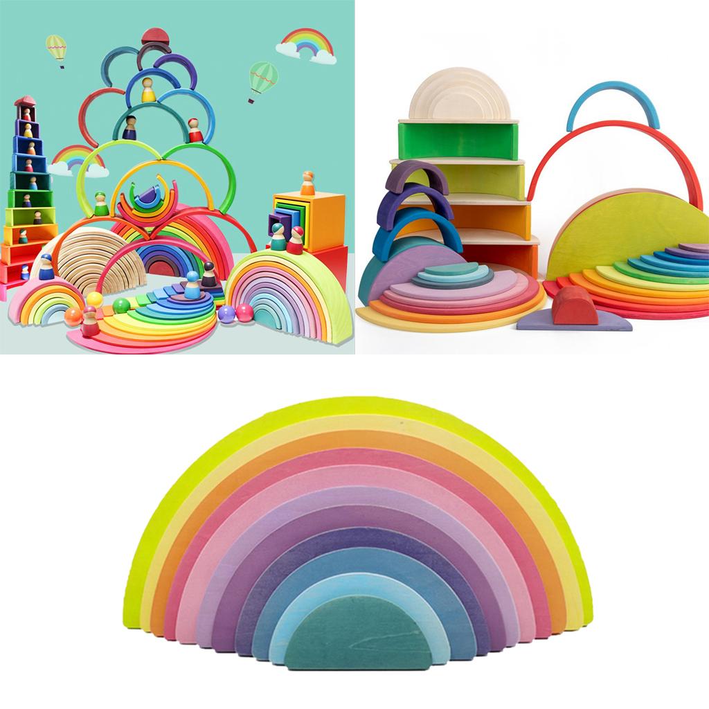 Wooden Rainbow Building Stacking Blocks Nesting Puzzle Toddler ...