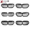 XVIP Carbon Fiber Look Double Line Style Front Racing Grills For BMW X1 F48 LCI 2020-2022 All Black Diamonds Style Upper Grilles