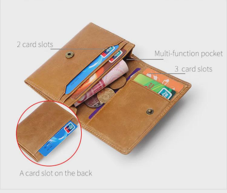 RFID-Diebstahlschutz-Kartenhalter aus gewachstem Rindsleder – Retro-Multifunktionsdesign