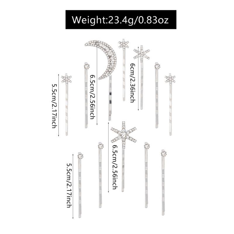 Alloy electroplating one-word clip jewelry, moon headdress, niche snowflake stacked hairpin set, women