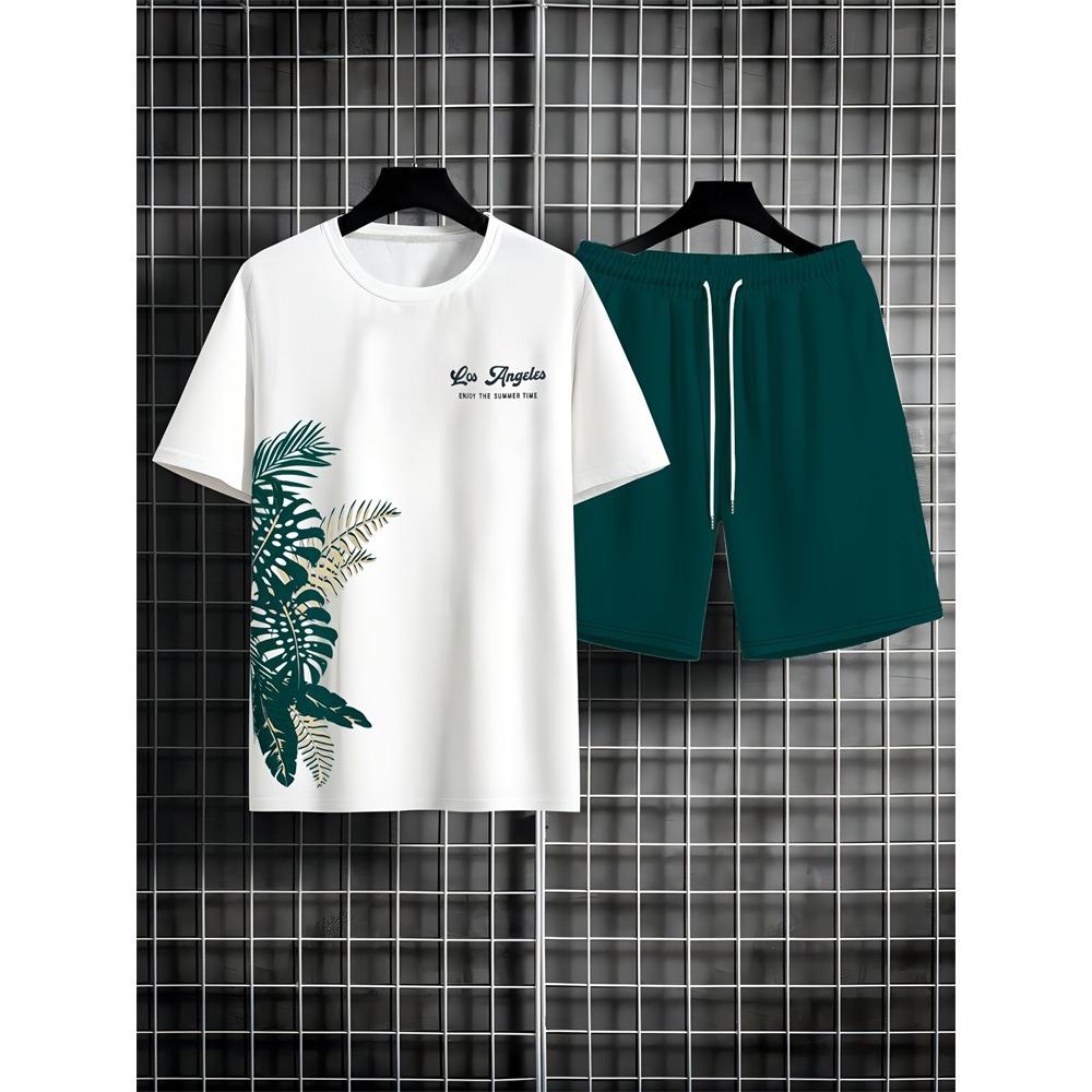 New Summer Men's Outdoor Sports Short Sleeve Breathable Suit Letter Pattern Design Leisure Fashion Street Style Two Piece Set