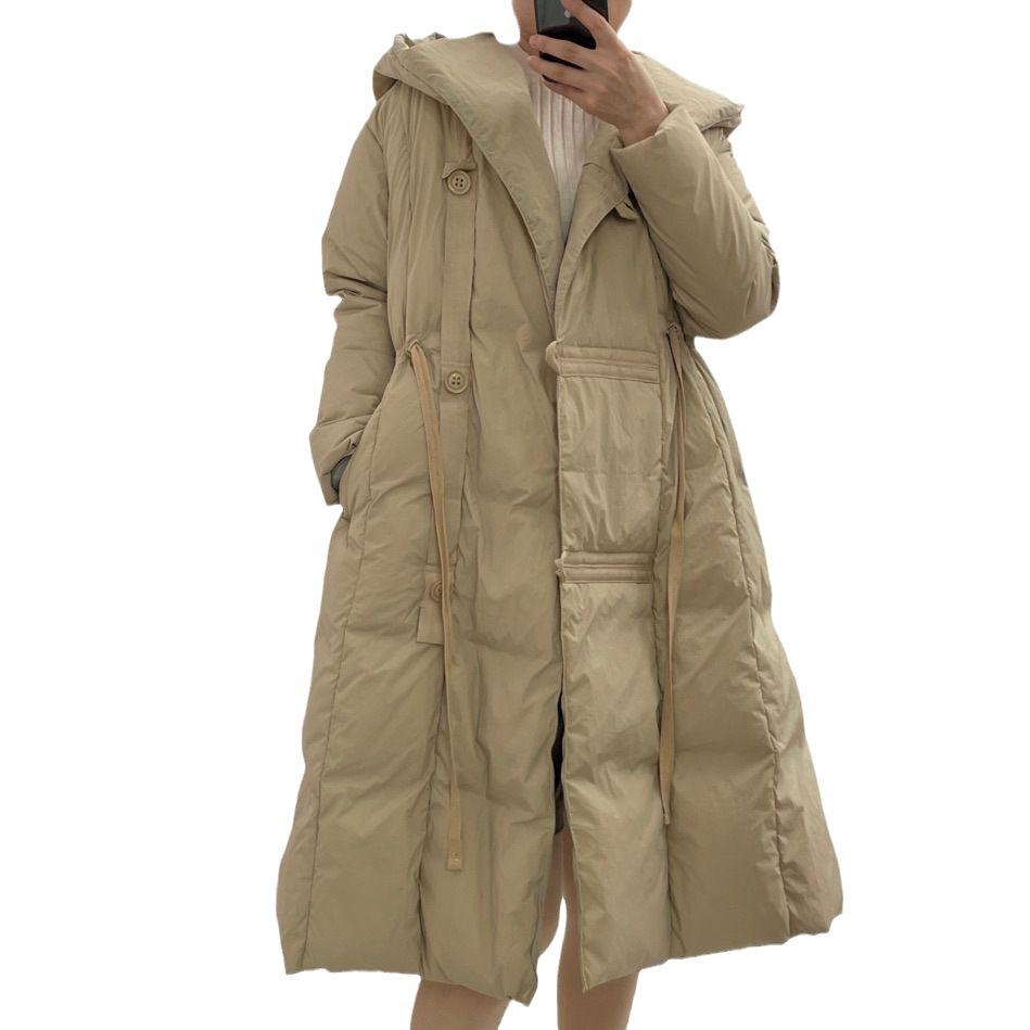 Autumn and winter new down jackets women's medium and long over-knee high-end white duck down loose single-breasted temperament jacket