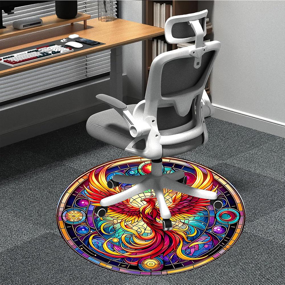 

1pc Stained Glass Phoenix Chair Carpet for Office, Soft Comfortable Mat For Office, Living Room, Bedroom, Machine Washable Carpet yy251112064 80cm by 80cm