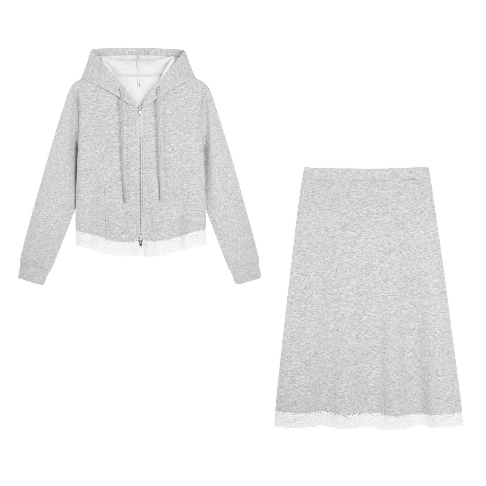 

Plus Size Lace Patchwork Cropped Hoodie & Skirt Set - Spring Style 4XL (180-200 lbs recommended)