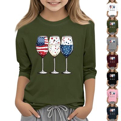 Barne 3/4-ermet Independence Day-trykket rund hals avslappet t-skjorte