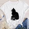 Fashion Cartoon Cat Plant Casual New Lovely Tees Women Short Sleeve Lady Female Graphic Tops Clothes Print Tshirt TShirt