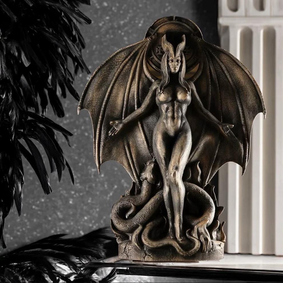 "Lilith & Inanna Statue - Gotische Harzfigurine, Halloween Heimdeko mit okkulter Symbolik, Dunkles Altarstück" (20 cm)"