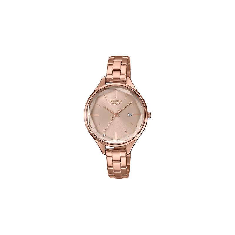 

Casio CASIOSHEEN series simple three-dimensional rhombus business rose pink date display quartz movement stainless steel strap SHE-4062PG-4AUPR-person золотой