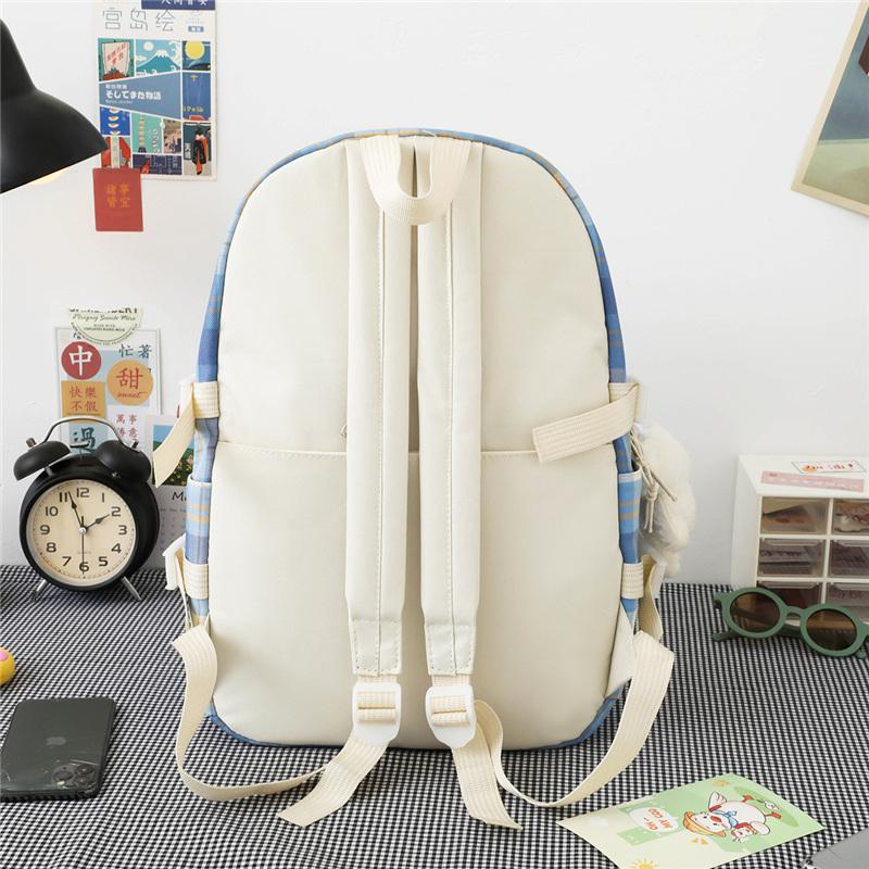 Five-piece Bag Girl Student Plaid Backpack For Junior High School Students