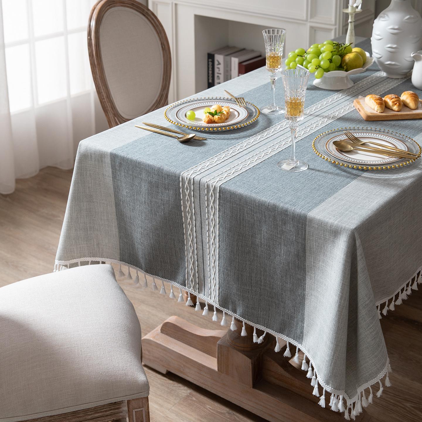 Japanese Style Linen Embroidered Tablecloth Modern Minimalist Rectangular Dining Table Cover 90*90cm
