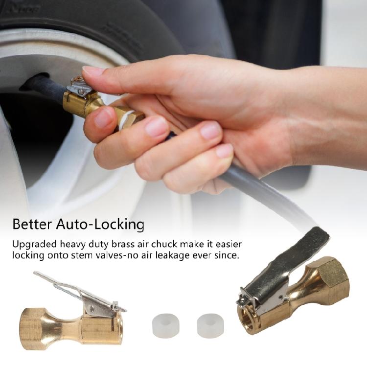 Air Chuck with Clip Adapter, Brass Locking Tire Inflator Nozzle Adapter Connect, No Leakage Tire Chucks for Inflator