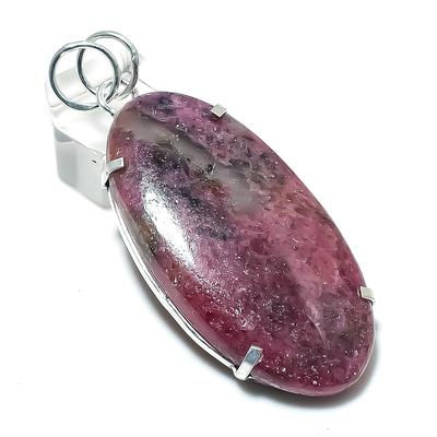 Pendentif en argent sterling 925 fait main avec pierre précieuse Rhodonite Naturelle 2,76" N6V05