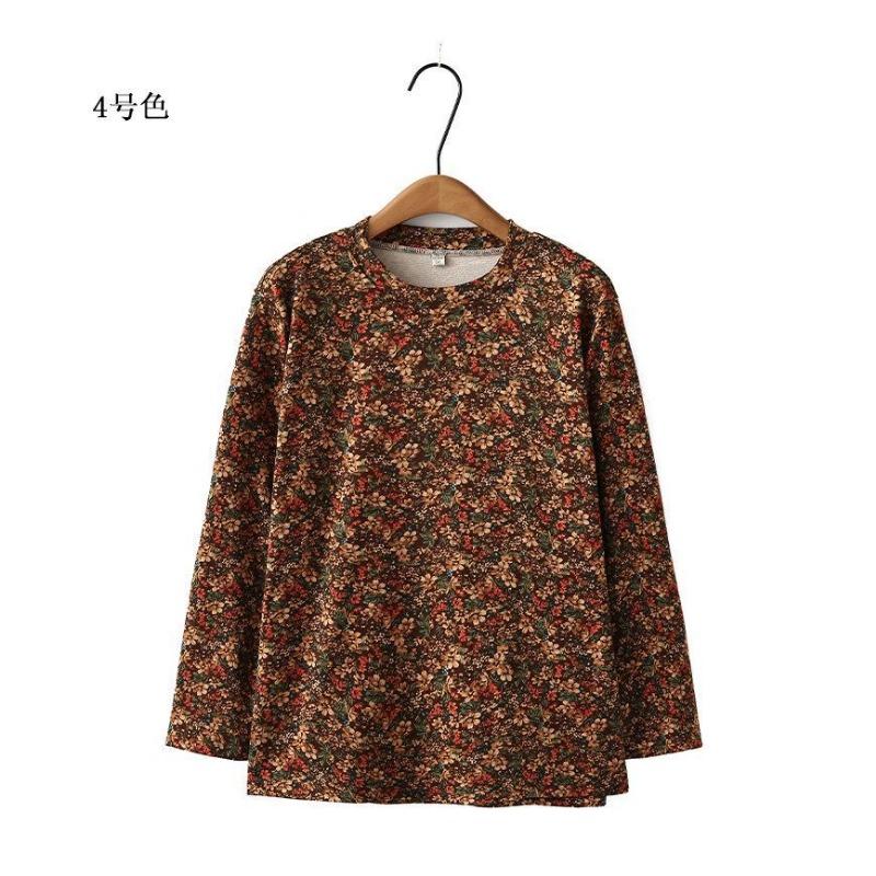 Middle-aged and Elderly Women's Spring and Autumn New Floral Long-sleeved Bottoming Shirt Tops