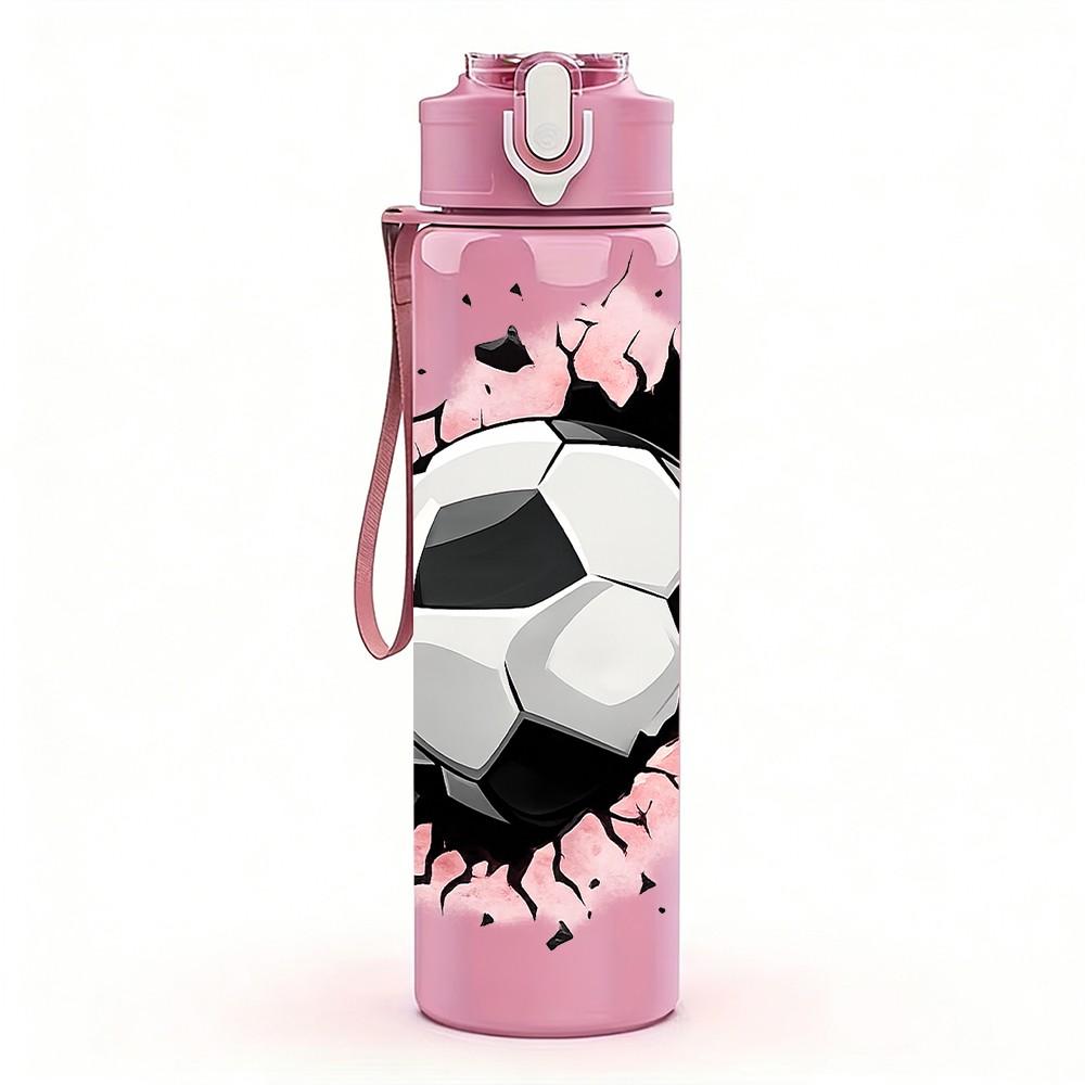 1PC Soccer Ball Break Wall Sport Print 750ml Color Plastic Sports Water Bottle Leakproof Flip Straw Lid Suitable for Sports Office Home Use