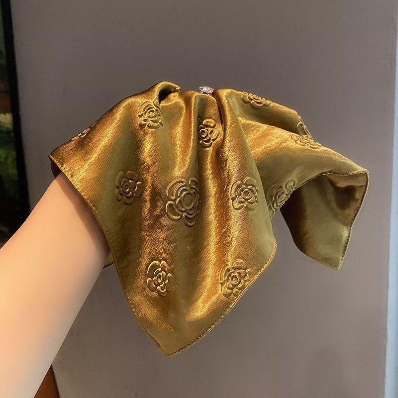 Cream Brown Camellia Pattern Satin Square Headscarf Temperament Women S Hair Accessories