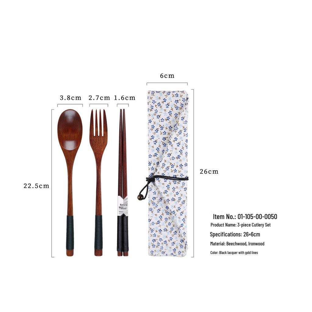 YFJY Drewniany Zestaw Sztućców: Grawerowalny widelec, łyżka, pałeczki z materiałowym woreczkiem - Idealne na wesela i do codziennego użytku