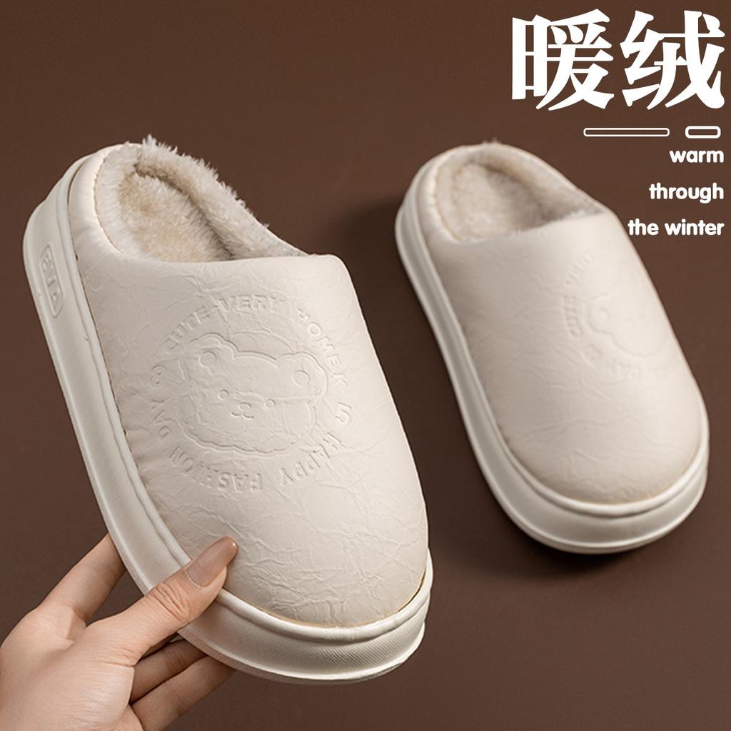 Waterproof cotton slippers 2025 new indoor home thick bottom non-slip velvet warm slippers autumn and winter