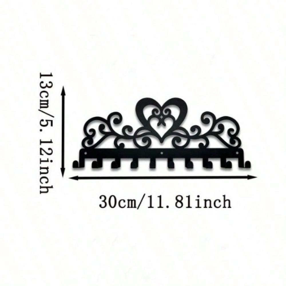 Vintage Metal Wall Key Holder Heart Shape 10 Hooks Rustproof Organizer